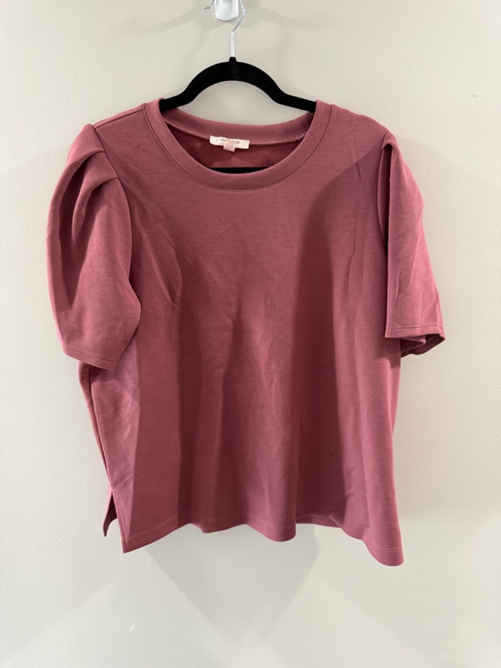 Cable & Gauge Dusty Rose Puff Sleeve Crewneck Top